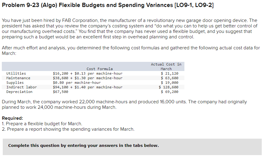 Solved Problem 9-23 (Algo) Flexible Budgets and Spending | Chegg.com