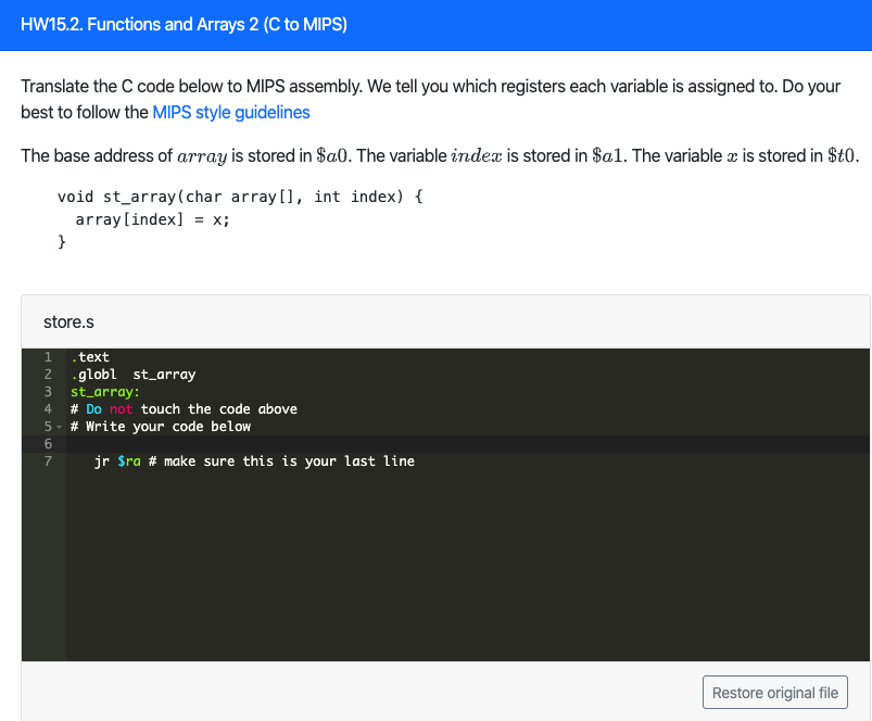 Solved HW15.2. Functions and Arrays 2 (C to MIPS) Translate | Chegg.com