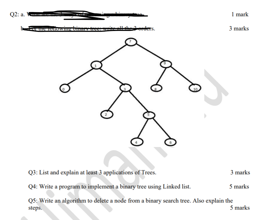 Solved Q2:a. 1 mark Tu urlowing timers tree. orders. 3 marks | Chegg.com