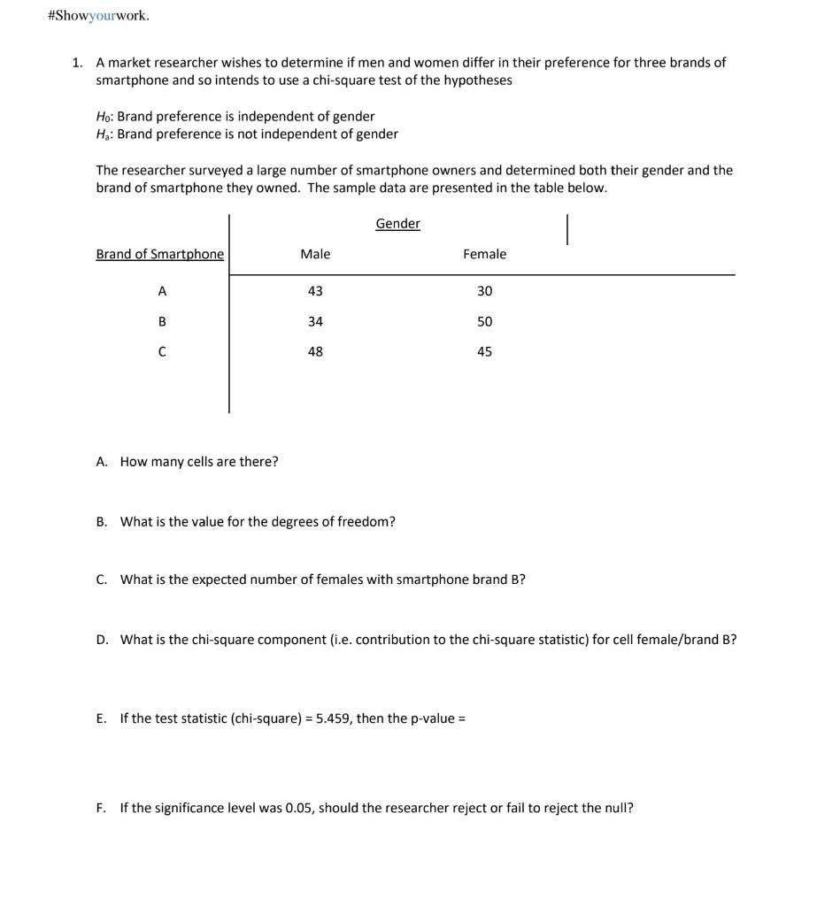 Solved #Showyourwork. 1. A market researcher wishes to | Chegg.com