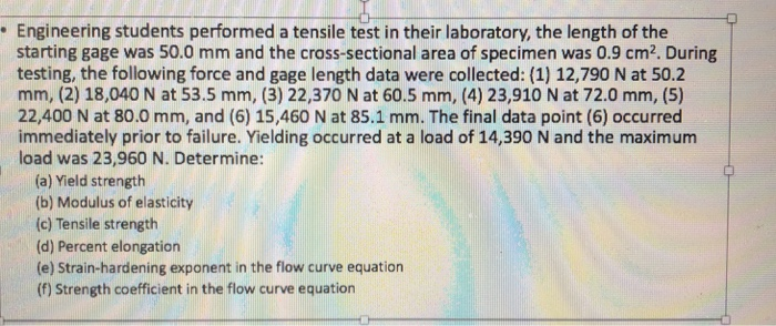 Solved Engineering students performed a tensile test in | Chegg.com