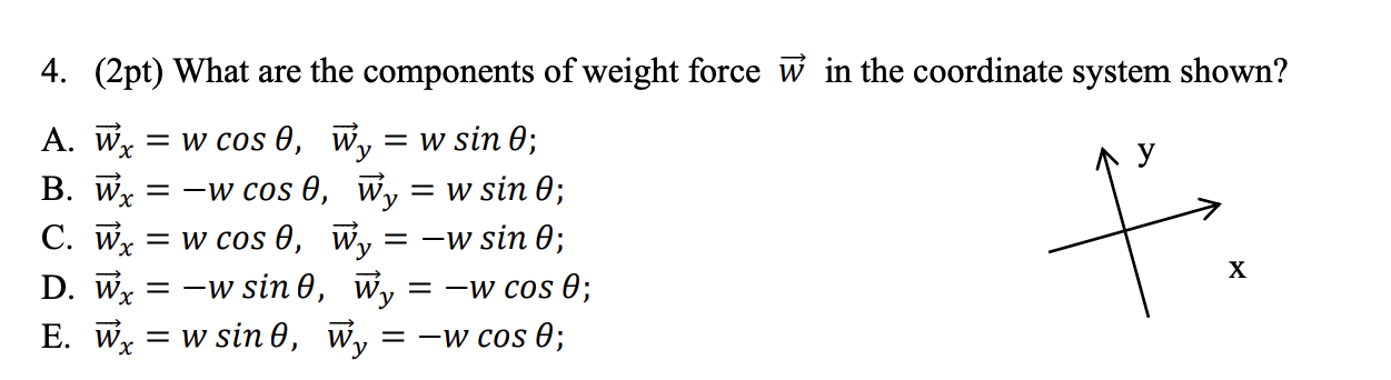 4. (2pt) What are the components of weight force w in | Chegg.com