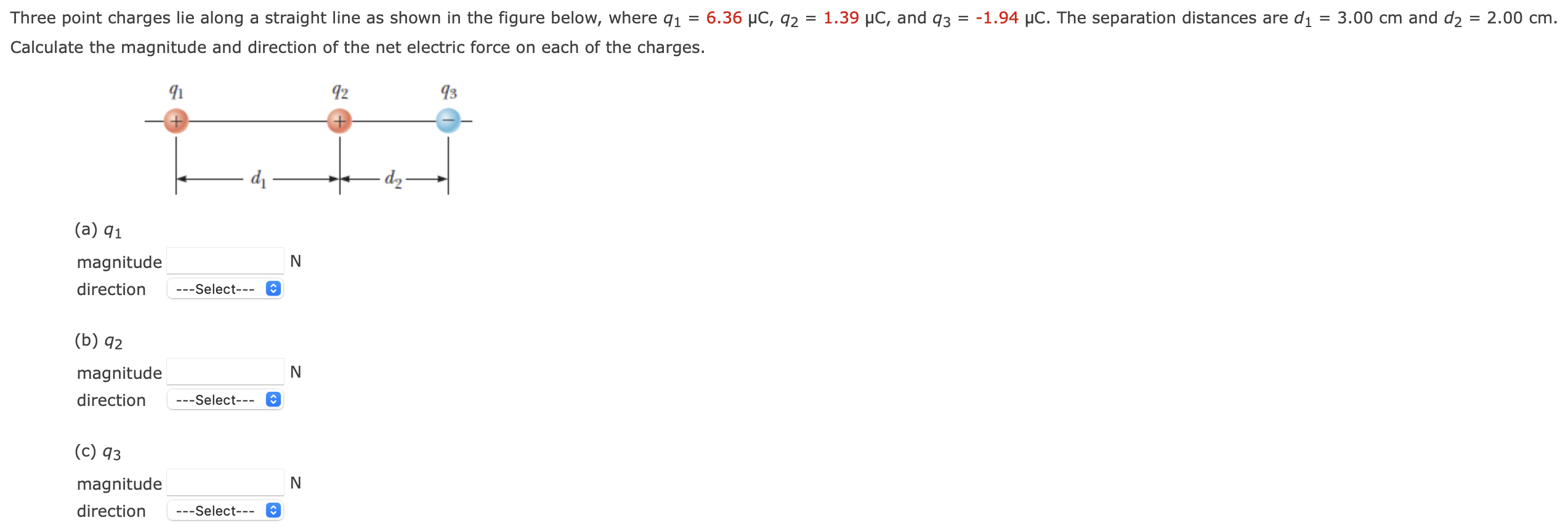 Solved Three point charges lie along a straight line as | Chegg.com