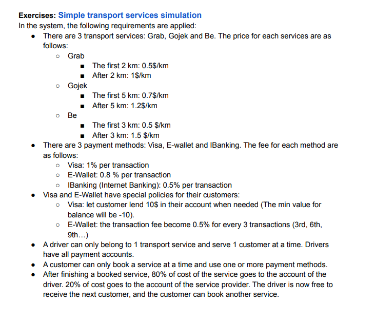 Exercises: Simple transport services simulation In | Chegg.com