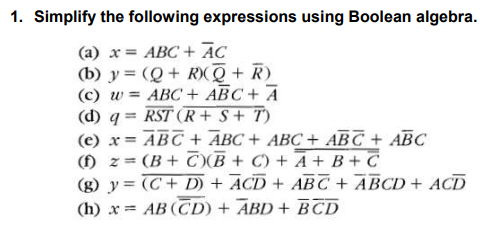 Solved 1. Simplify The Following Expressions Using Boolean | Chegg.com