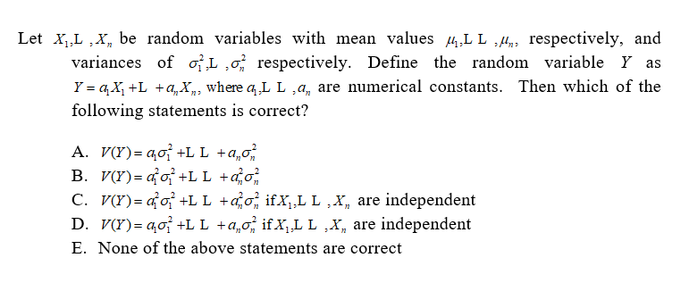 Solved Let X L X Be Random Variables With Mean Values 4 Chegg Com