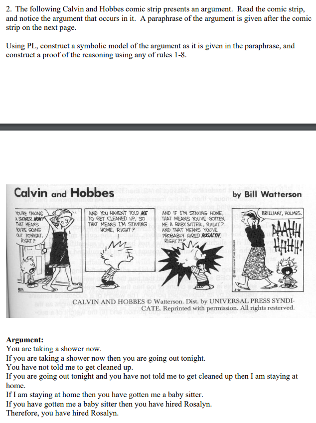 Solved 2. The following Calvin and Hobbes comic strip 
