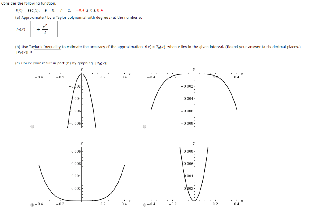 Solved Consider the following function. f(x) sec(x) -0.4 x | Chegg.com