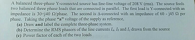 Solved A balanced three-phase Y-connected source has | Chegg.com