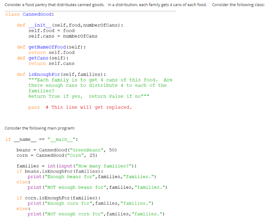 Solved Consider a food pantry that distributes canned goods. | Chegg.com