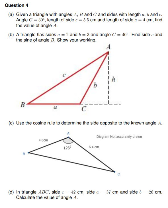 Solved Question 4 (a) Given a triangle with angles A, B and | Chegg.com