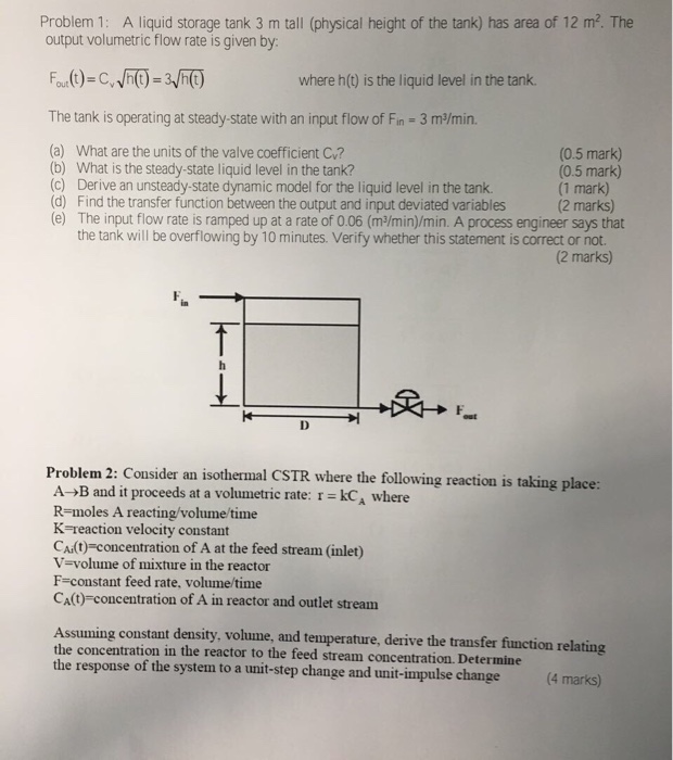 Solved Problem 1: A liquid storage tank 3 m tall (physical | Chegg.com