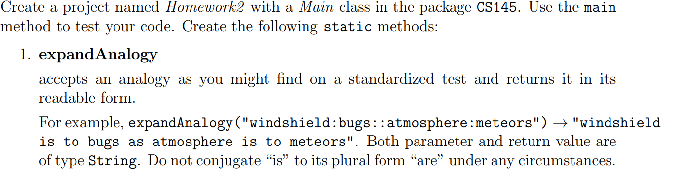 Solved Create a project named Homework2 with a Main class in | Chegg.com