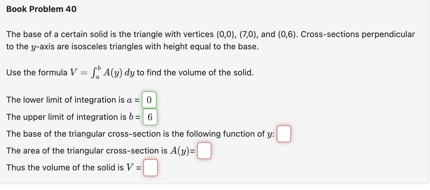 Solved The base of a certain solid is the triangle with | Chegg.com