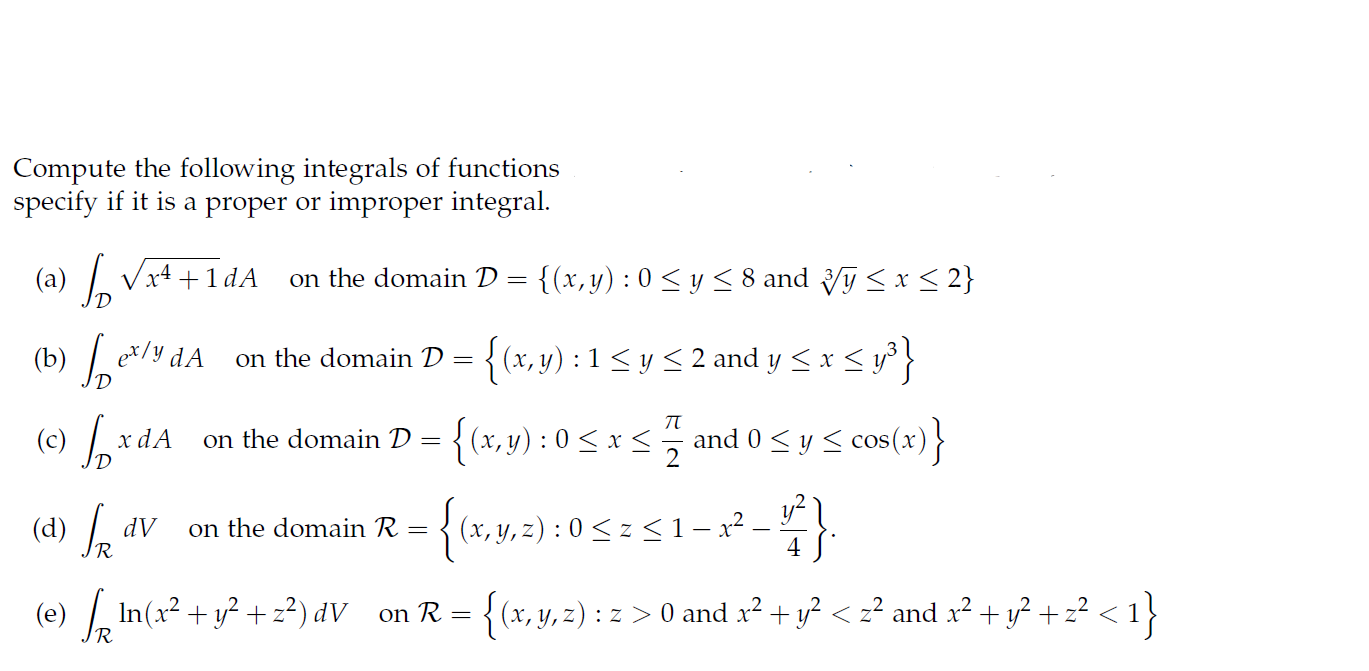 Solved Compute The Following Integrals Of Functions Speci Chegg Com