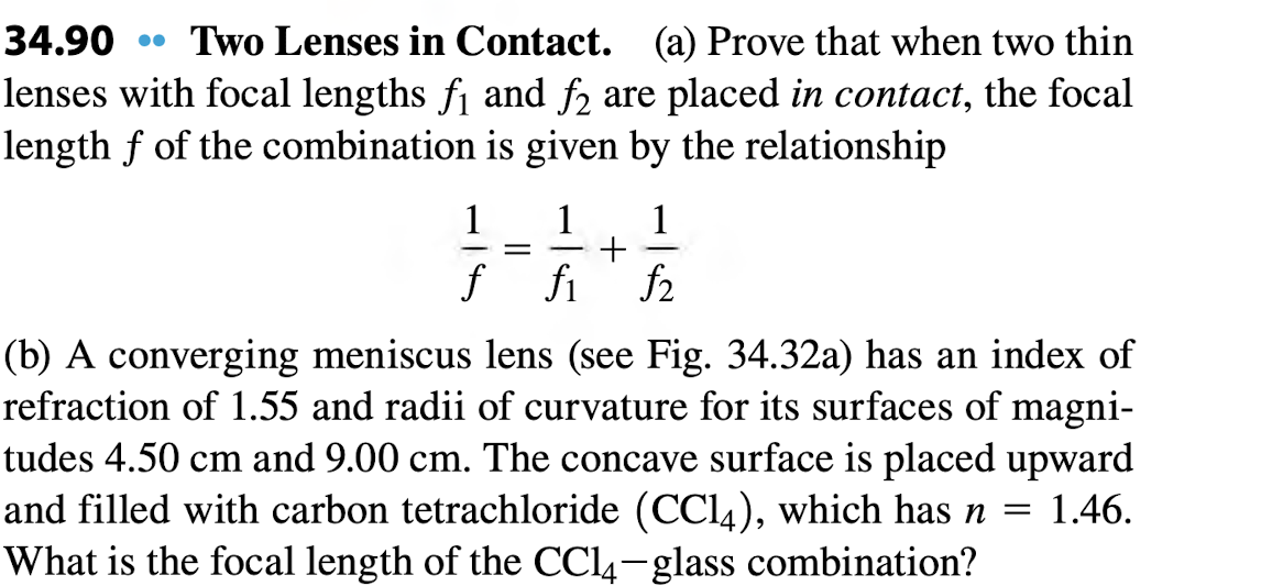 Solved 34.90 Two Lenses in Contact. (a) Prove that when two | Chegg.com
