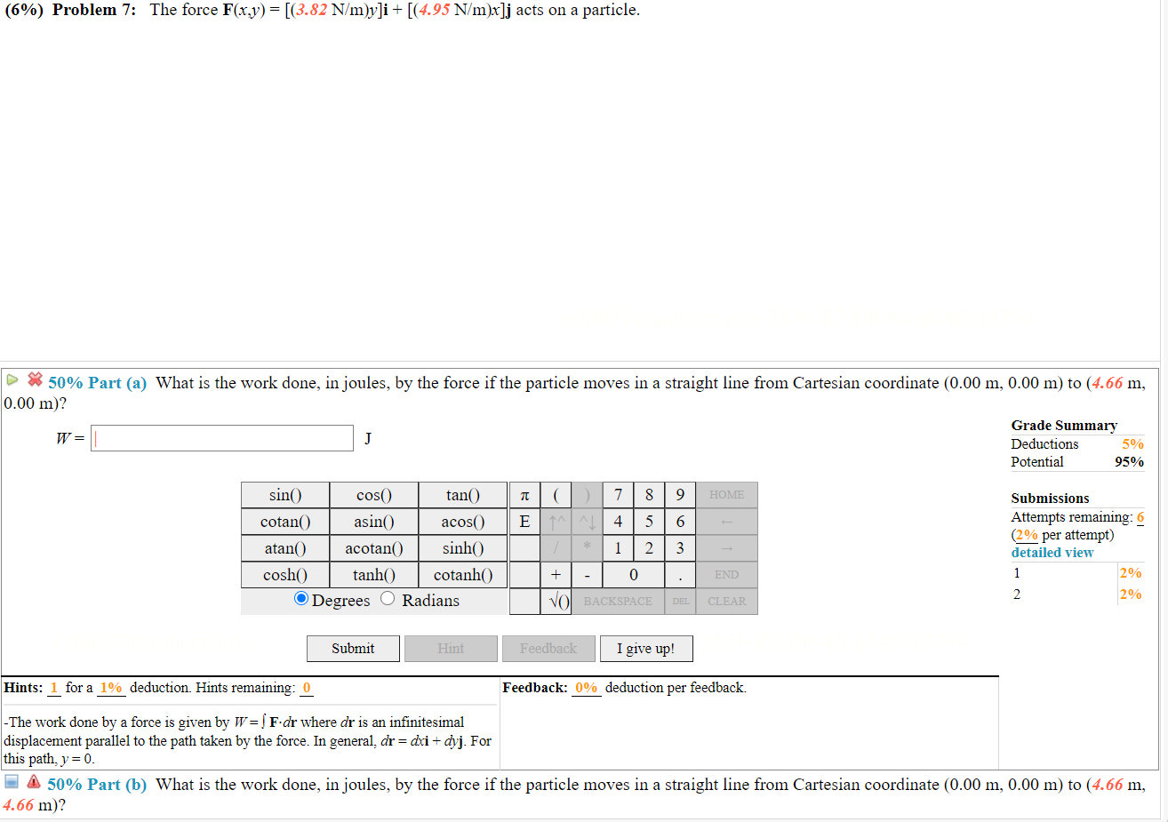 Solved 6 Problem 7 The Force F X Y 3 N M Y I Chegg Com