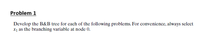 Solved Problem 1 Develop the B&B tree for each of the | Chegg.com