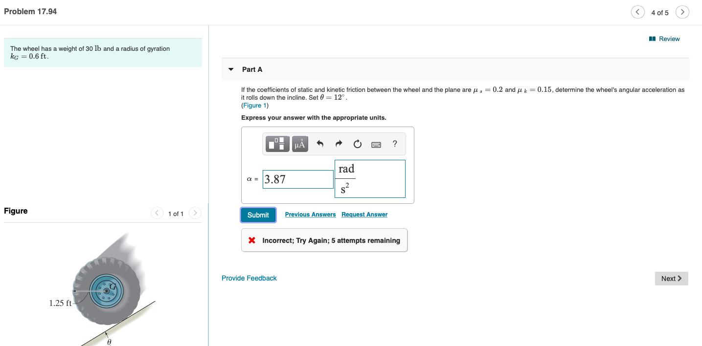 Solved Problem 17.94 ) 4 of 5 > Review The wheel has a | Chegg.com