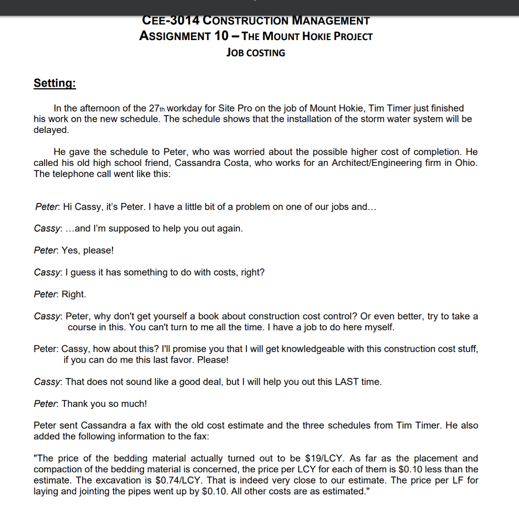 Solved CEE-3014 CONSTRUCTION MANAGEMENT ASSIGNMENT 10 - THE | Chegg.com