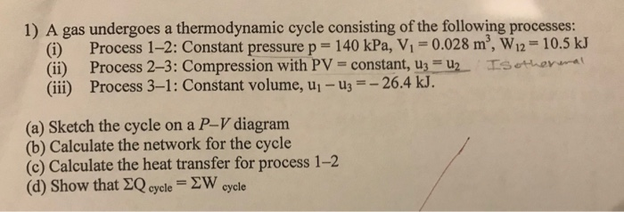 Solved 1) A Gas Undergoes A Thermodynamic Cycle Consisting | Chegg.com