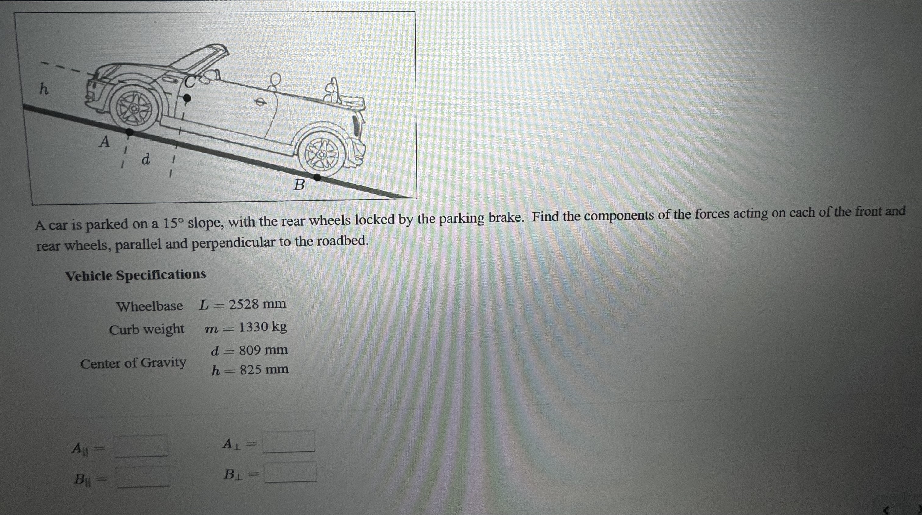 Sloping Rear Car Solved A car is parked on a 15°slope, with the rear wheels | Chegg.com