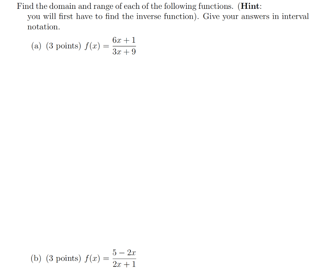 Solved Find the domain and range of each of the following | Chegg.com