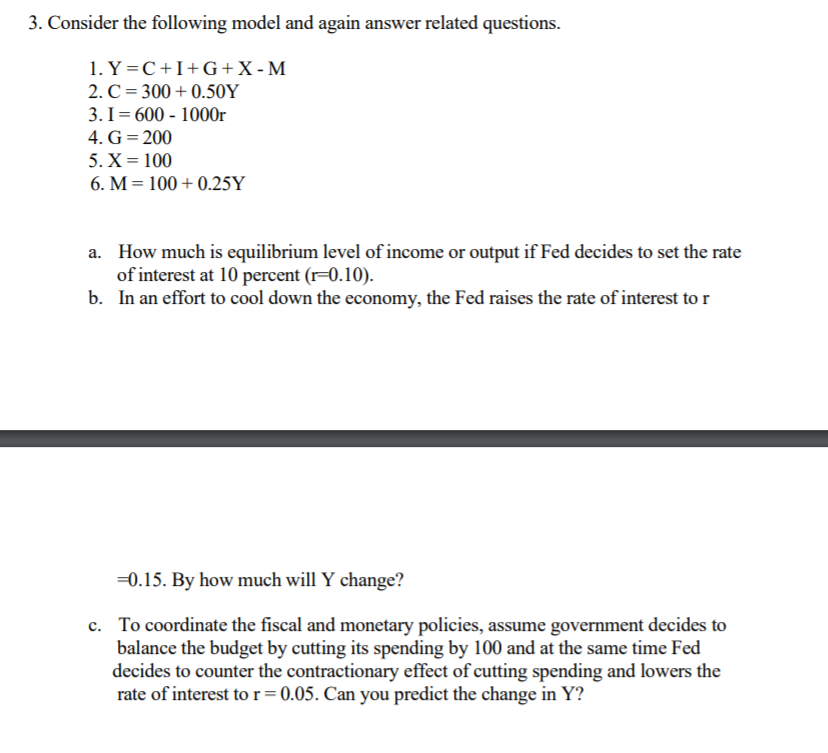 Solved 3. Consider The Following Model And Again Answer | Chegg.com