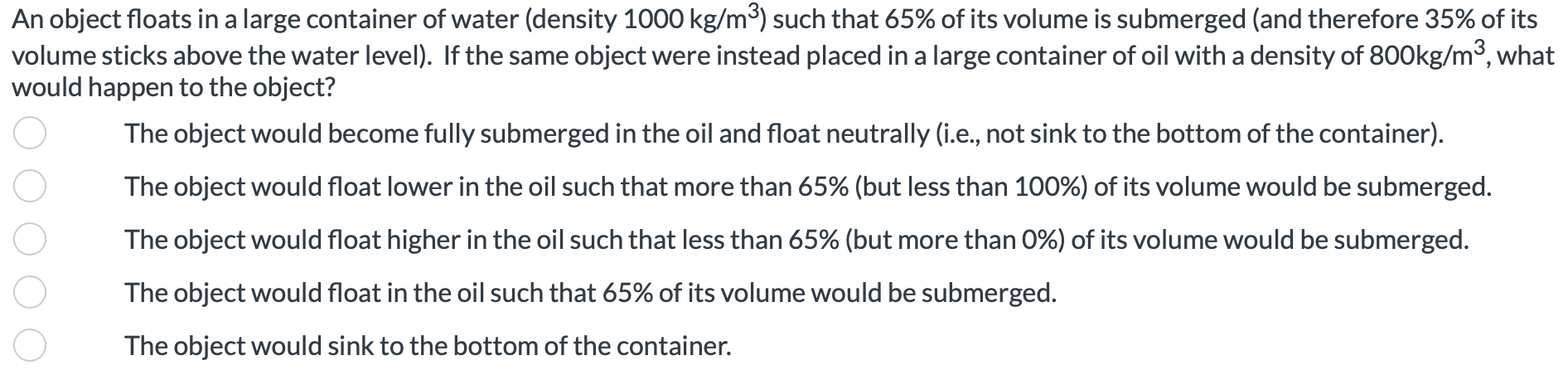 Solved An object floats in a large container of water | Chegg.com