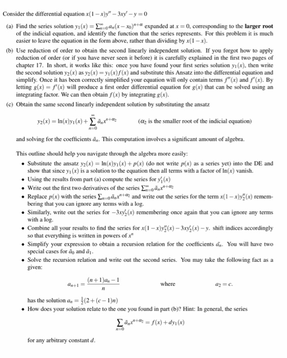 Solved Consider the differential equation x) 3xy-y-0 (a) | Chegg.com