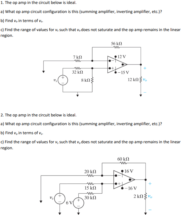 Solved 1. The op amp in the circuit below is ideal. a) What | Chegg.com