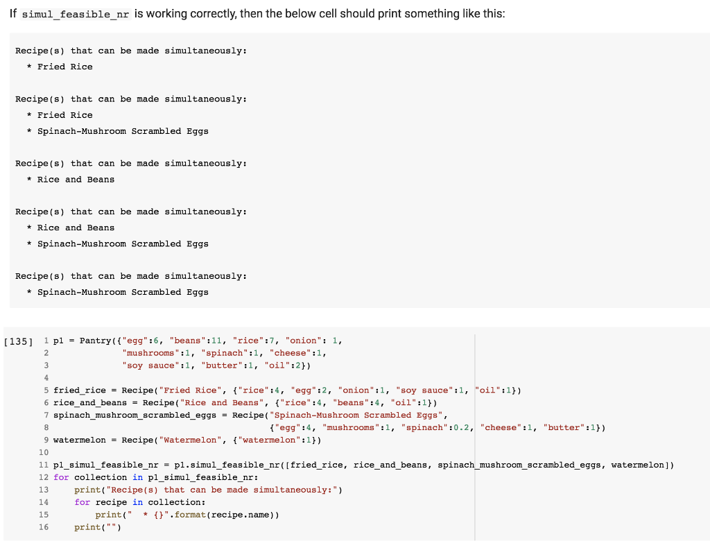 PYTHON CODING: Checking simultaneous recipe | Chegg.com
