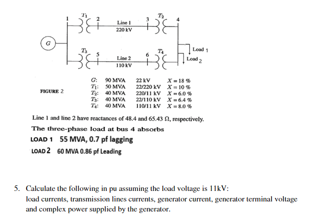 Solved 21 T2 Line 1 220 kV T3 TA Load 1 Line 2 110 kV Load 2 | Chegg.com