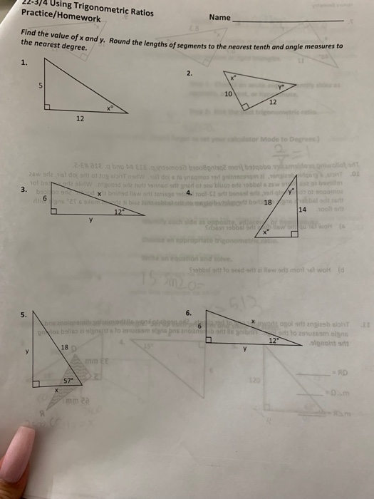 Solved 22-314 Using Trigonometric Ratios Practice/Homework | Chegg.com