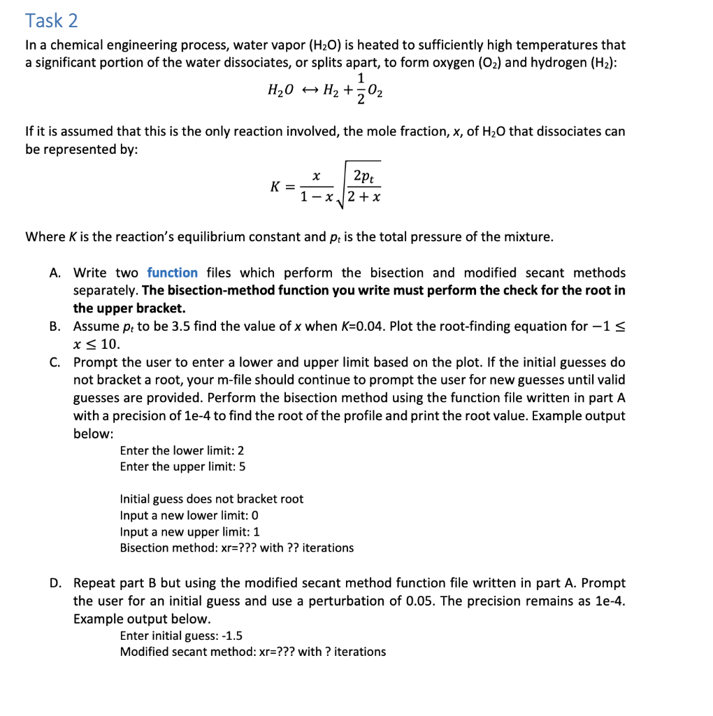 Solved Task 2 In a chemical engineering process, water vapor | Chegg.com