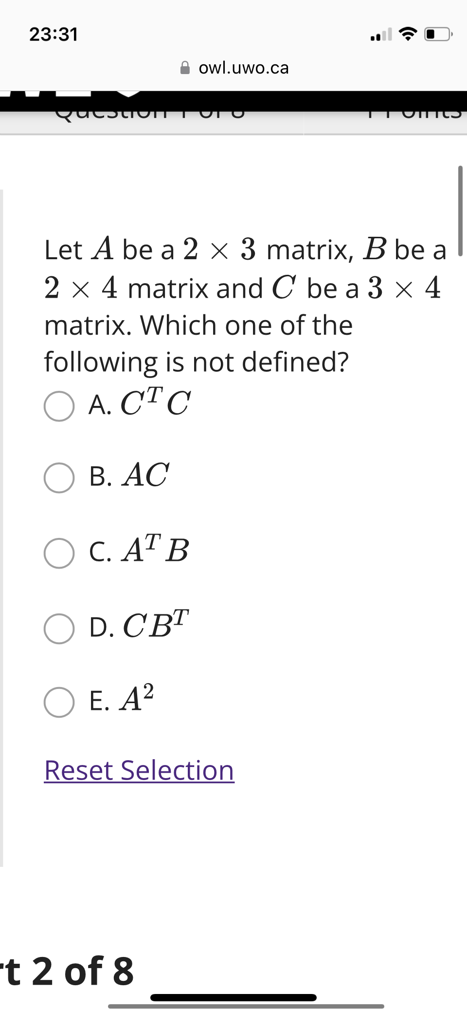 Solved Let A be a 2×3 matrix, B be a 2×4 matrix and C be a | Chegg.com