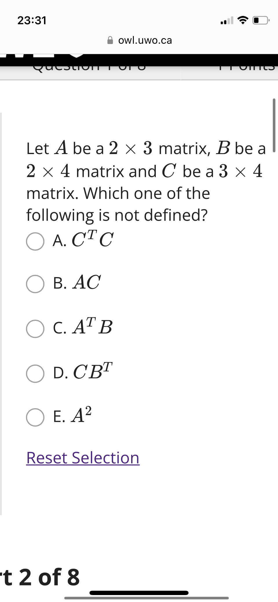 Solved Let A Be A 2×3 Matrix, B Be A 2×4 Matrix And C Be A | Chegg.com