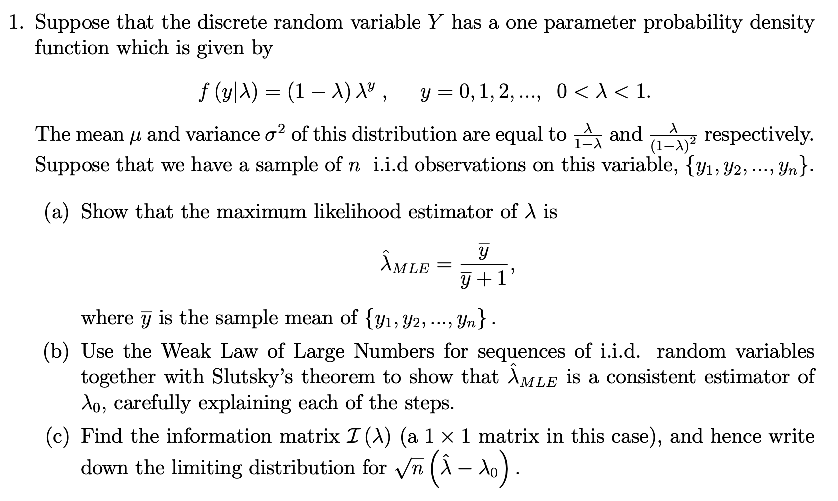 Solved 1. Suppose that the discrete random variable Y has a | Chegg.com