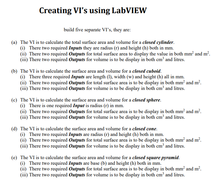 Solved Creating VI's using LabVIEW build five separate VI's, | Chegg.com
