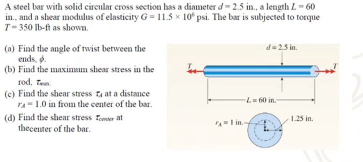 Solved A steel bar with solid circular cross section has a | Chegg.com