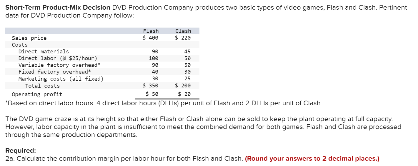 Solved ShortTerm ProductMix Decision DVD Production