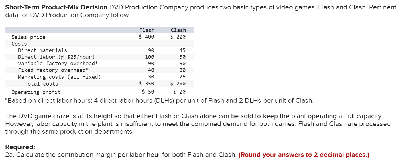 Solved Short-Term Product-Mix Decision DVD Production | Chegg.com