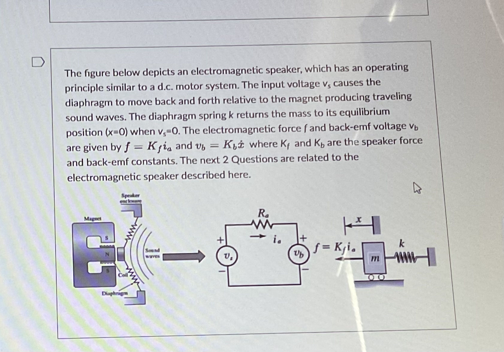 The figure below depicts an speaker,