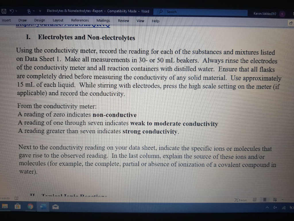 Solved Electrolytes & Nonelectrolytes Report