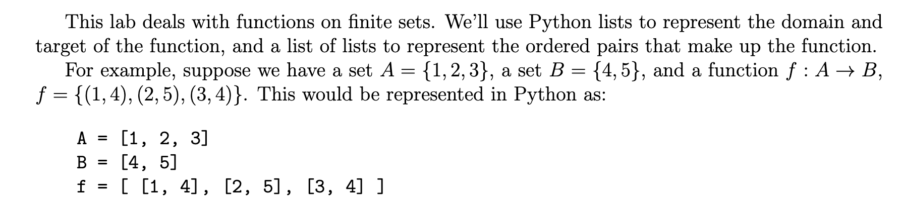 Solved This lab deals with functions on finite sets. We'll | Chegg.com