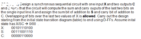 Solved - Design a synchronous sequential circuit with one | Chegg.com