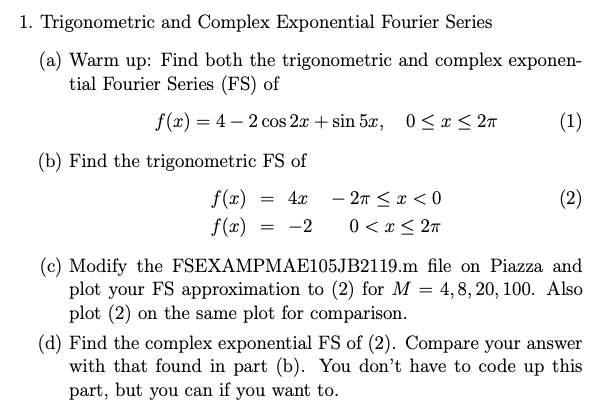 Solved 1 Trigonometric Complex Exponential Fourier Series