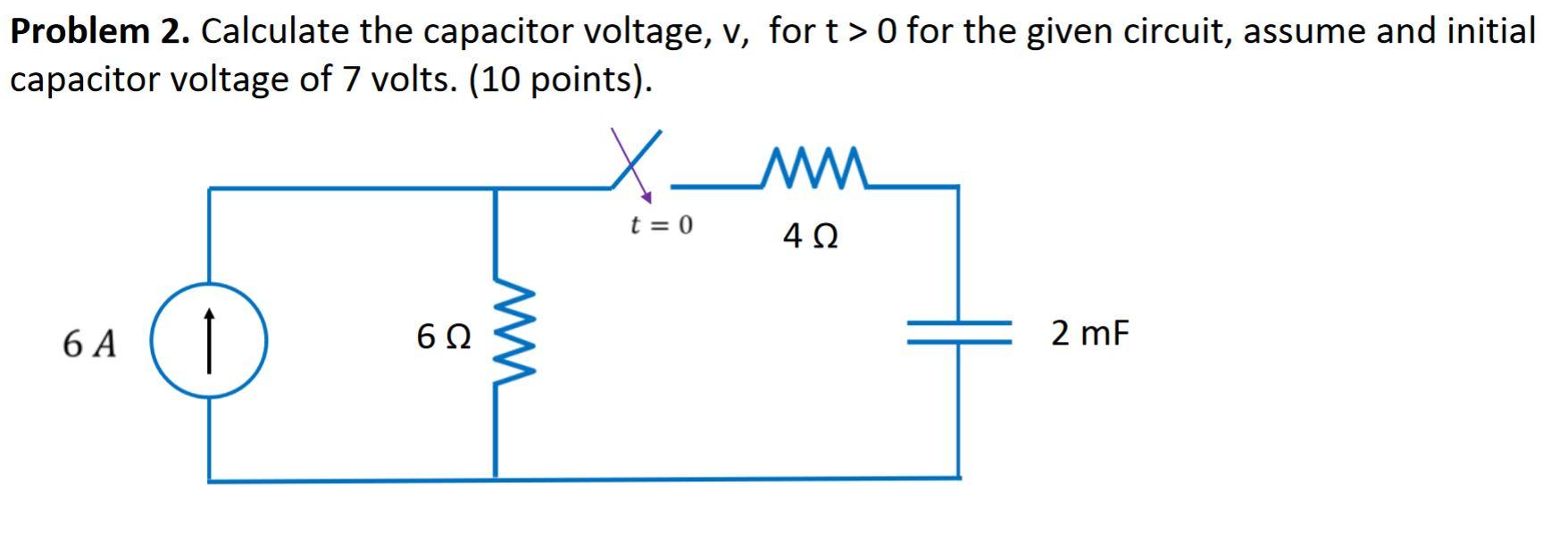 Solved Problem 2. Calculate the capacitor voltage, v, for t> | Chegg.com