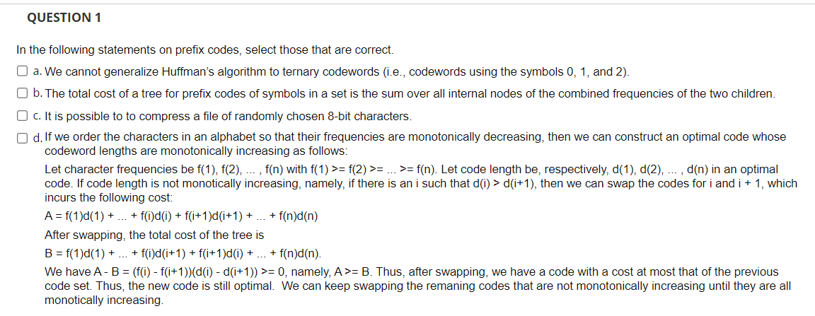 Solved N The Following Statements On Prefix Codes, Select | Chegg.com