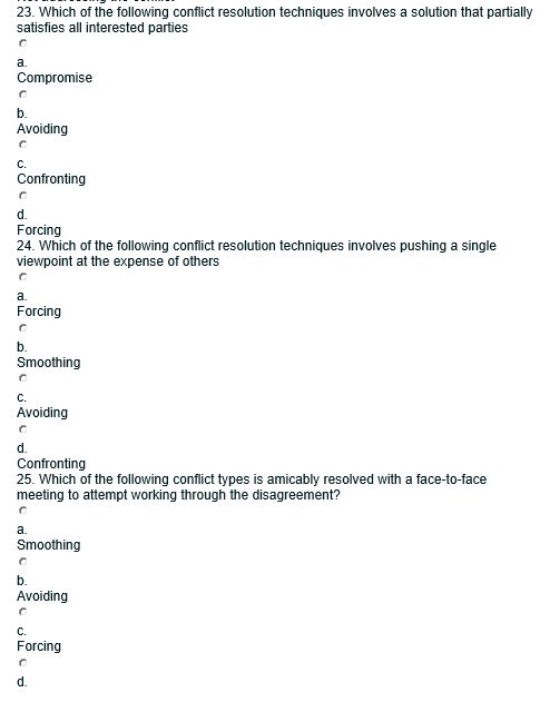 Solved 23. Which of the following conflict resolution | Chegg.com